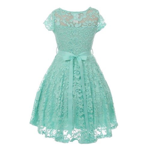 Big Girls Lace Glitter Stone Belt Special Occasion Skater Dress 8-14 - SophiasStyle.com